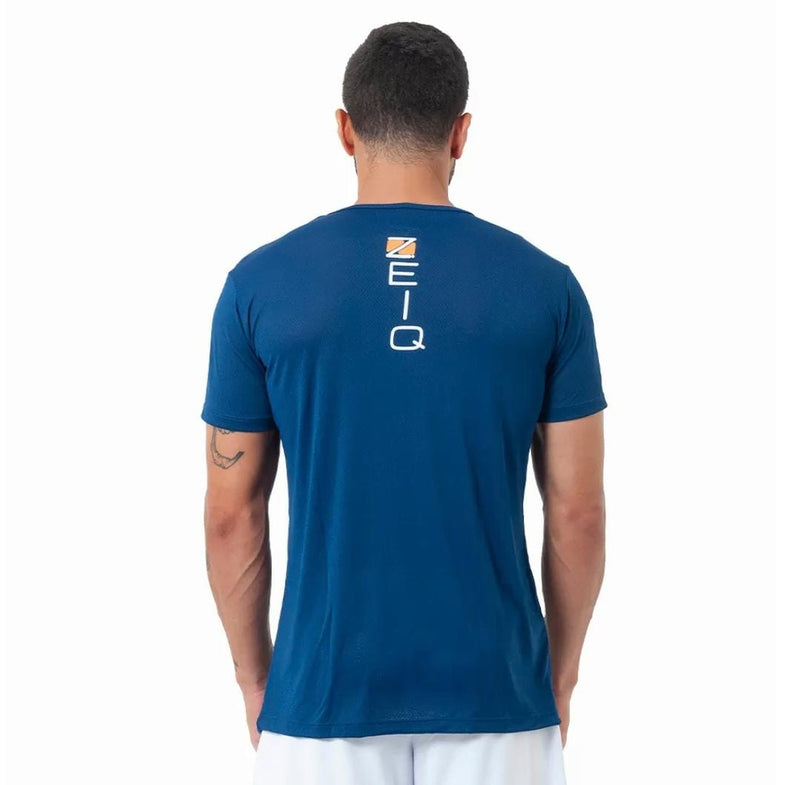Camiseta Esportiva ZEIQ Slim Dry Azul marinho - Logo Branco e laranja